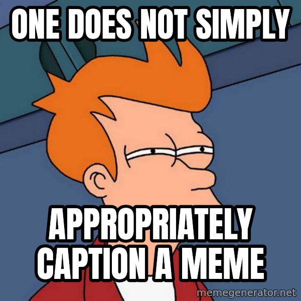 Futurama Fry meme: One does not simply / appropriately caption a meme