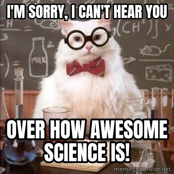 Chemistry Cat meme: I'm sorry, I can't hear you / over how awesome science is!