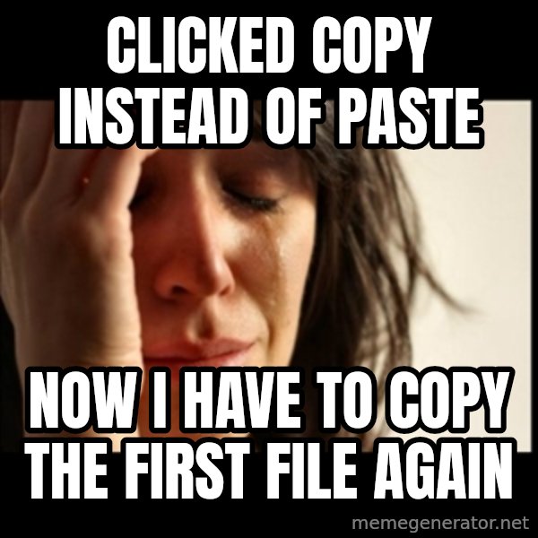First World Problems meme: clicked copy instead of paste / now i have to copy the first file again