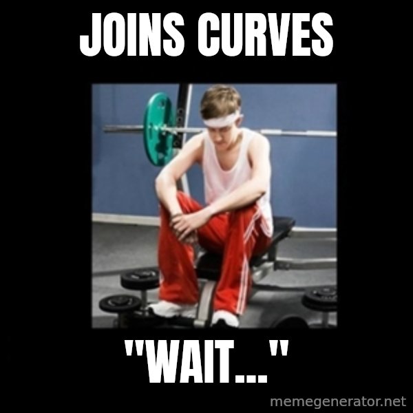 Annoying Gym Newbie meme: joins curves / "wait..."