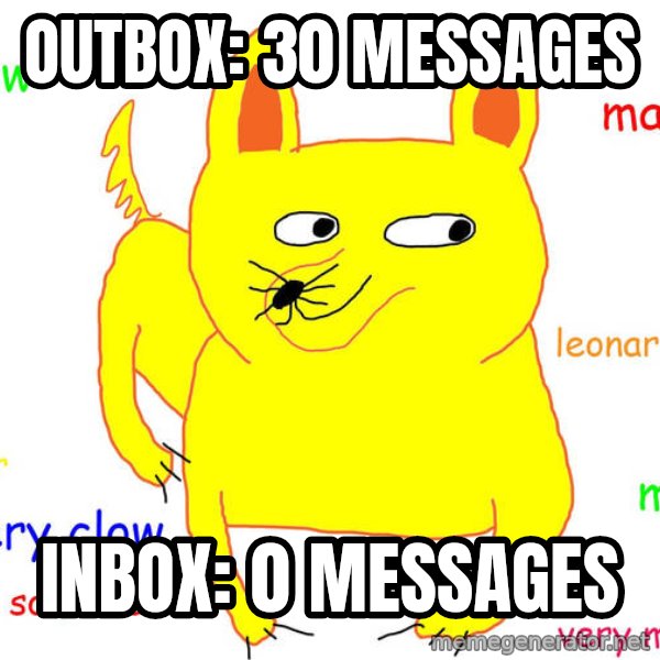 Forever Alone meme: outbox: 30 messages / inbox: 0 messages