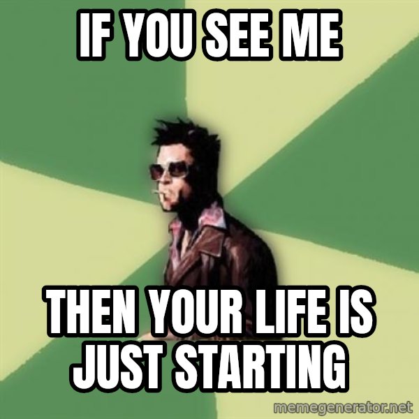 Tyler Durden meme: if you see me / then your life is just starting