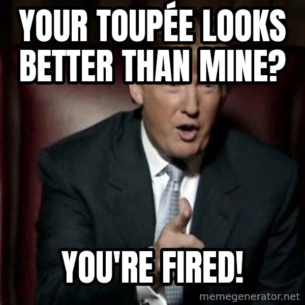 Donald Trump meme: your toupée looks better than mine? / you're fired!