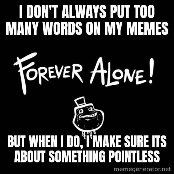 The Most Interesting Man In The World meme: i don't always put too many words on my memes / but when i do, i make sure its about something pointless