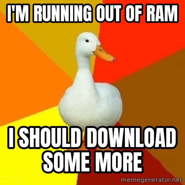 Technologically Impaired Duck meme: I'm running out of ram / I should download some more