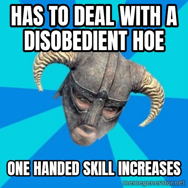 skyrim stan meme: has to deal with a disobedient hoe / one handed skill increases