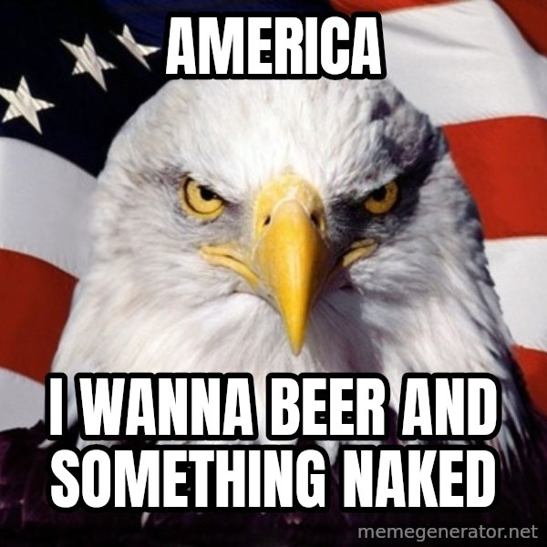 American Pride Eagle meme: AMerica / I wanna beer and something naked