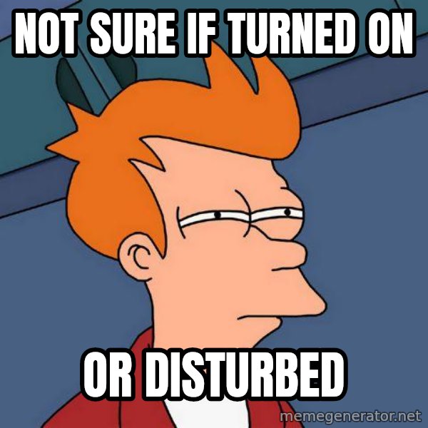 Futurama Fry meme: NOT SURE IF TURNED ON / OR DISTURBED