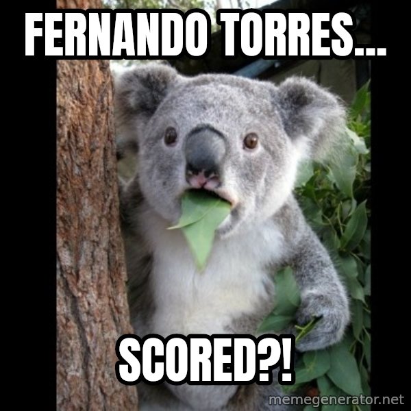 Koala can't believe it meme: Fernando Torres... / Scored?!