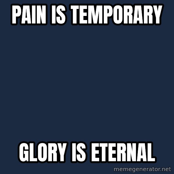 Courage Wolf meme: Pain is temporary / Glory is eternal