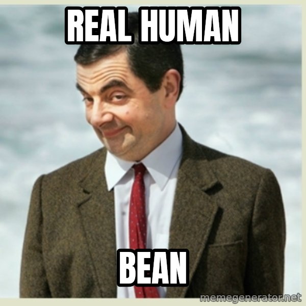 MR bean meme: Real Human / bean