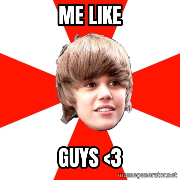 Justin Bieber meme: me like / guys <3