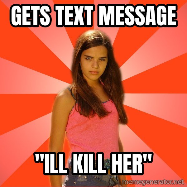 Jealous Girl meme: Gets Text message / "ill Kill her"