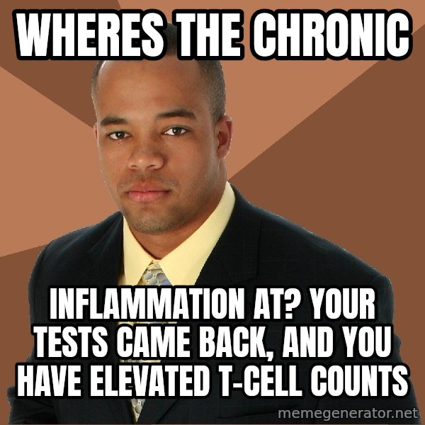 Successful Black Man meme: Wheres the Chronic / INFLAMMATION at?  Your tests came back, and you have elevated T-Cell counts