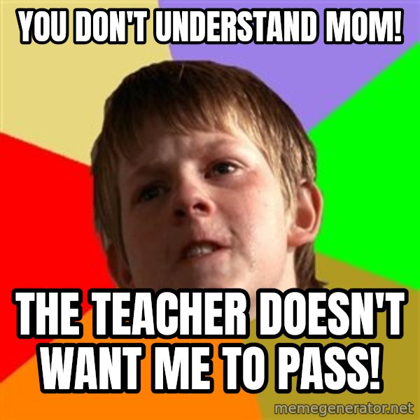 Angry School Boy meme: You don't understand mom! / The teacher doesn't want me to pass!