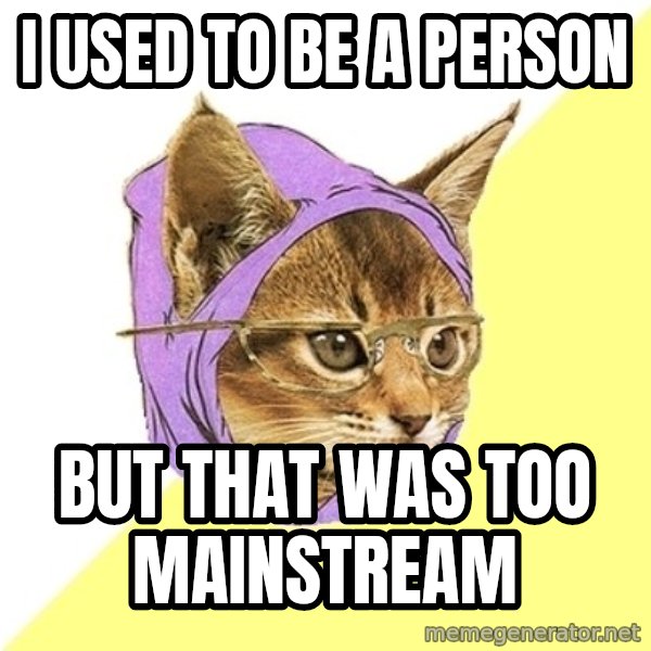 Hipster Kitty meme: i used to be a person / but that was too mainstream