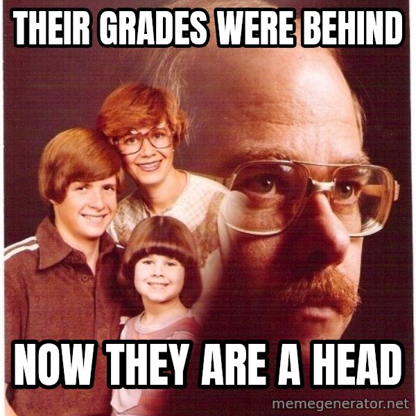 Vengeance Dad meme: Their Grades were Behind / NOw They are a head