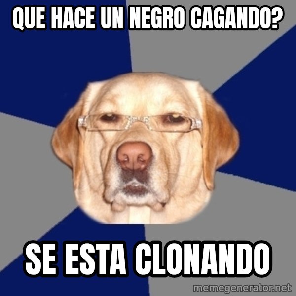 Racist Dawg meme: QUE HACE UN NEGRO CAGANDO? / SE ESTA CLONANDO