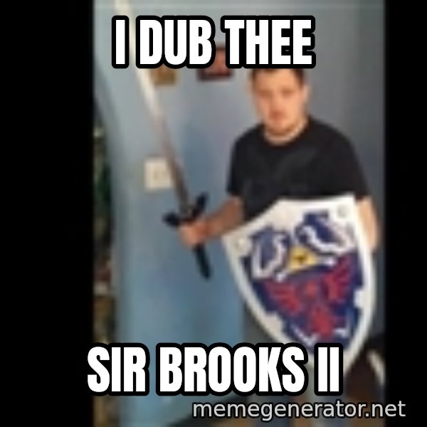 Internet White Knight meme: I DUB THEE / SIR BROOKS II