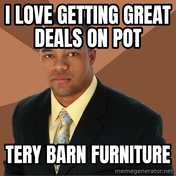 Successful Black Man meme: I love getting great deals on pot / tery barn furniture