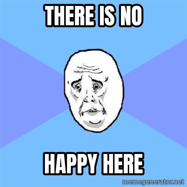 Okay Guy meme: There Is No / Happy Here
