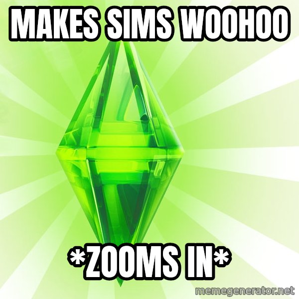 Sims meme: makes sims woohoo / *zooms in*