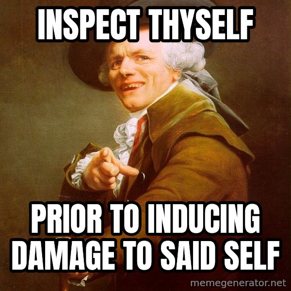 Joseph Ducreux meme: Inspect thyself / Prior to Inducing damage to said self