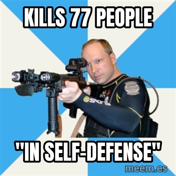 Anders Breivik Scuba meme: Kills 77 people / ''in self-defense''