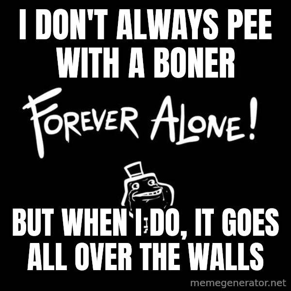 The Most Interesting Man In The World meme: I DON'T ALWAYS PEE WITH A BONER / BUT WHEN I DO, IT GOES ALL OVER THE WALLS
