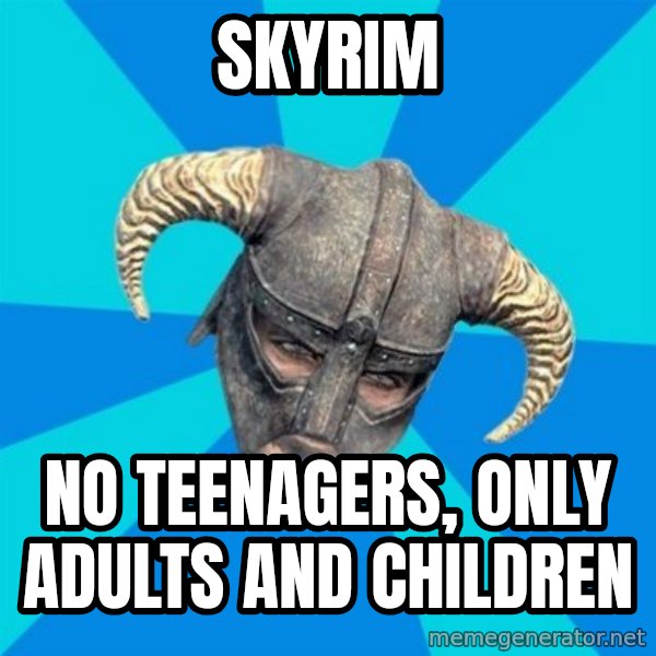 skyrim stan meme: SKYRIM / no teenagers, only adults and children