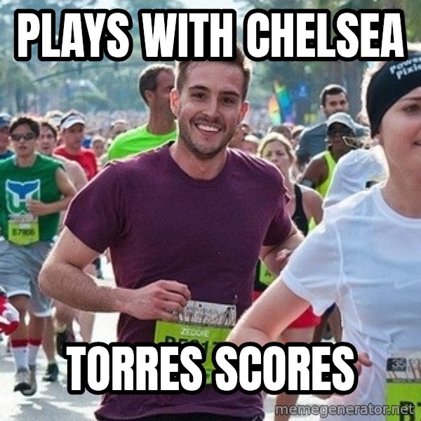 Ridiculously photogenic guy (Zeddie) meme: Plays with chelsea / torres scores