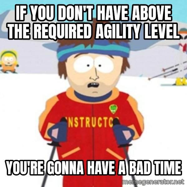 Bad time ski instructor 1 meme: If you don't have above the required agility level / you're gonna have a bad time