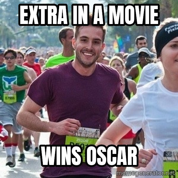 Ridiculously photogenic guy (Zeddie) meme: extra in a movie / wins oscar