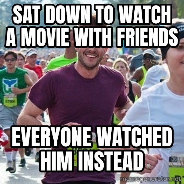Ridiculously photogenic guy (Zeddie) meme: sat down to watch a movie with friends / everyone watched him instead
