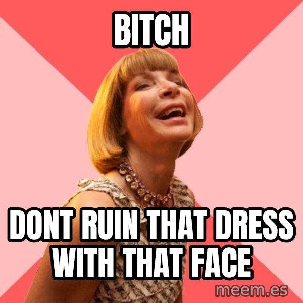 Amused Anna Wintour meme: Bitch / dont ruin that dress with that face