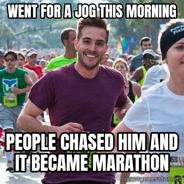 Ridiculously photogenic guy (Zeddie) meme: went for a jog this morning / People Chased him and it became marathon