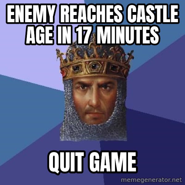 Age Of Empires meme: Enemy reaches castle age in 17 minutes / Quit game