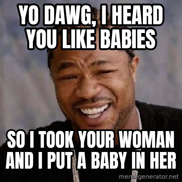 Yo Dawg meme: yo dawg, i heard you like babies / so i took your woman and i put a baby in her
