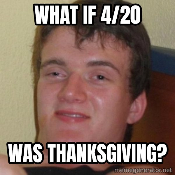 Stoner Guy meme: what if 4/20 / was thanksgiving?