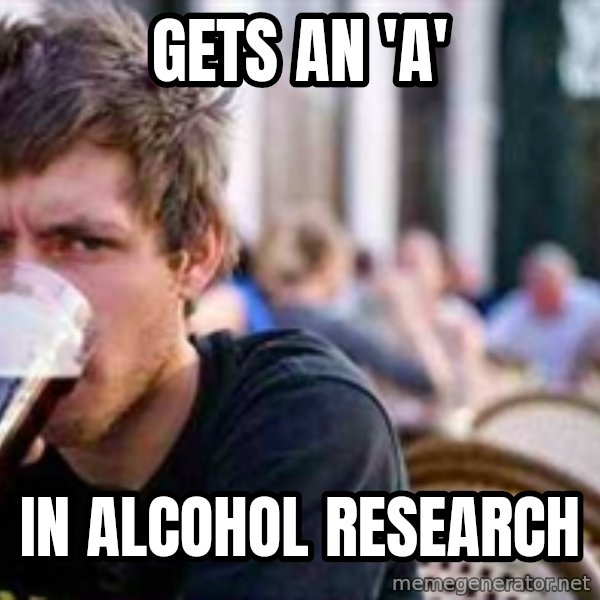 The Lazy College Senior meme: gets an 'a' / in alcohol research