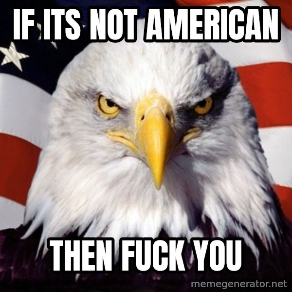 American Pride Eagle meme: if its not American / then fuck you