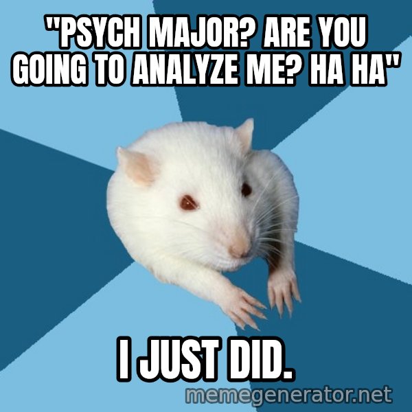 Psychology Major Rat meme: "psych major? are you going to analyze me? ha ha" / i just did.