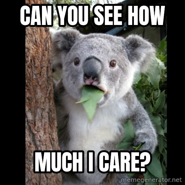 Koala can't believe it meme: Can you see how / Much I care?