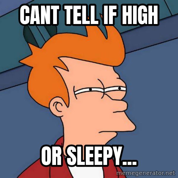 Futurama Fry meme: Cant tell if high / or sleepy...