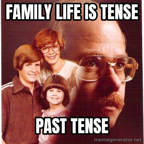 Vengeance Dad meme: Family life is tense / Past tense