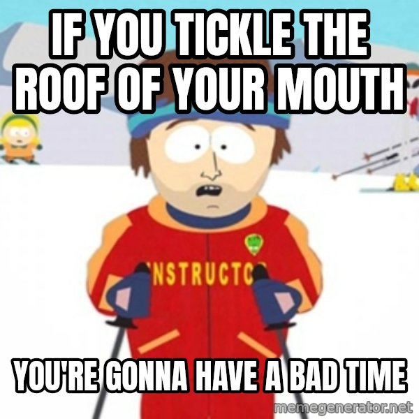 Bad time ski instructor 1 meme: IF you Tickle the roof of your mouth / You're gonna have a bad time