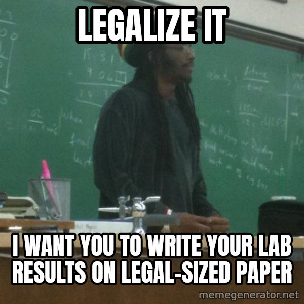 rasta science teacher meme: legalize it / I want you to write your lab results on legal-sized paper