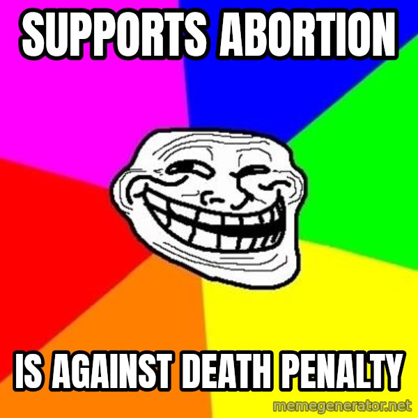 Trollface meme: Supports abortion / Is Against Death Penalty
