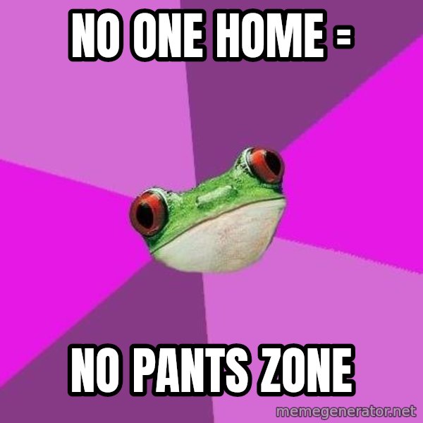 Foul Bachelorette Frog meme: No One home = / no pants zone
