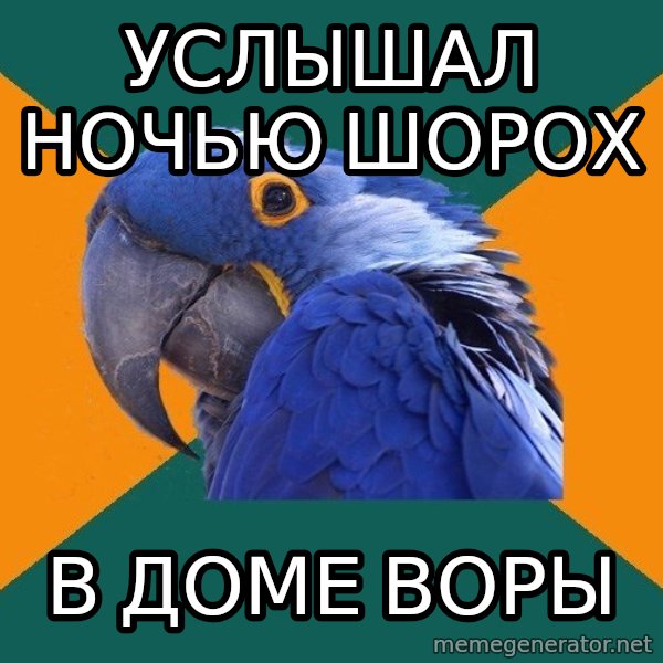 Paranoid Parrot meme: услышал ночью шорох / в доме воры